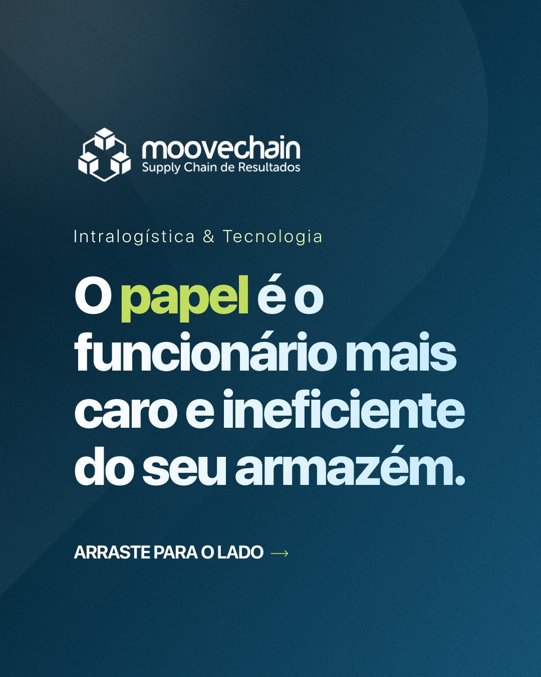 O papel é o gargalo mais silencioso da sua operação.

Pranchetas perdidas, caligrafias ilegíveis e redigitação no fim do turno. Se a sua intralogística ainda depende de anotações manuais, você está pagando caro pela lentidão. 

A tecnologia (WMS e coletores de dados) devolve as mãos do operador para a carga e traz a informação para o tempo real, eliminando a ambiguidade.

Mãos ocupadas com papel não movimentam caixa. Entenda como digitalizar seu processo. 📲

#WMS #Intralogistica #TecnologiaLogistica #Inovacao #MooveChain