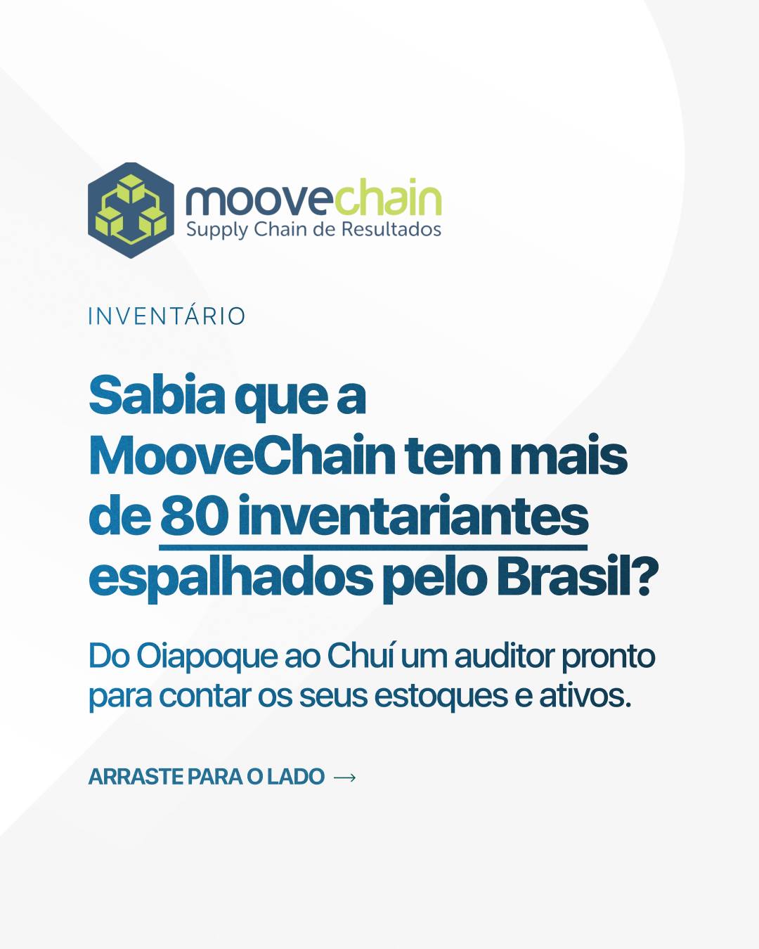 Do Oiapoque ao Chuí, tem um auditor MooveChain pronto para contar os seus estoques e ativos.
Toda empresa precisa inventariar. O problema quase sempre não é a vontade, é a falta de estrutura para executar com método, consistência e sem parar a operação.
A MooveChain acaba de confirmar mais de 80 inventariantes distribuídos por todo o Brasil. Profissionais de campo ativos, treinados na metodologia MooveChain e operando com o WeCount: QR Code, geolocalização e relatório conciliado em tempo real.
Norte, Sul, Nordeste, Centro-Oeste, Sudeste, onde a sua operação estiver, a MooveChain estará junto do seu patrimônio. Com o mesmo processo, o mesmo padrão e o mesmo relatório, independente do estado.
Acesse o link na bio e fale com um especialista.
#Inventário #AtivoFixo #AtivoLogístico #CoberturaNacional #WeCount #MooveChain #SupplyChain #GestãoDeEstoque